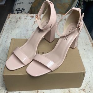 Boohoo Block Heel Two Parts Nude Ankle Strap NIB